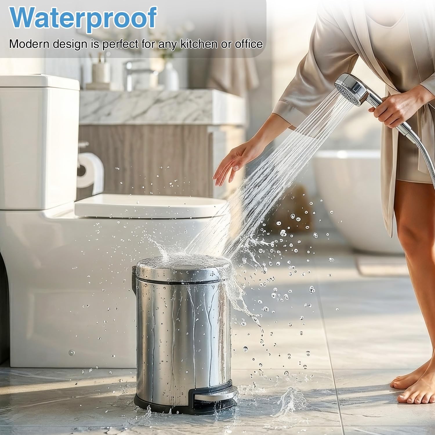 Fdw Mini Trash Can 5L Stainless Steel Round Cylindrical Soft-Close Foot Pedal gallery