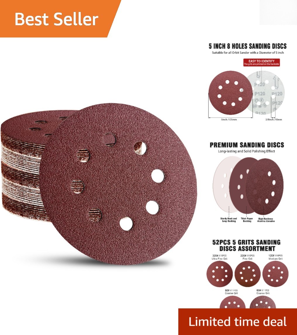 5-Inch Sanding Discs, 52 Pack with 8 Holes for Orbital Sanders - Mixed Grits Set gallery