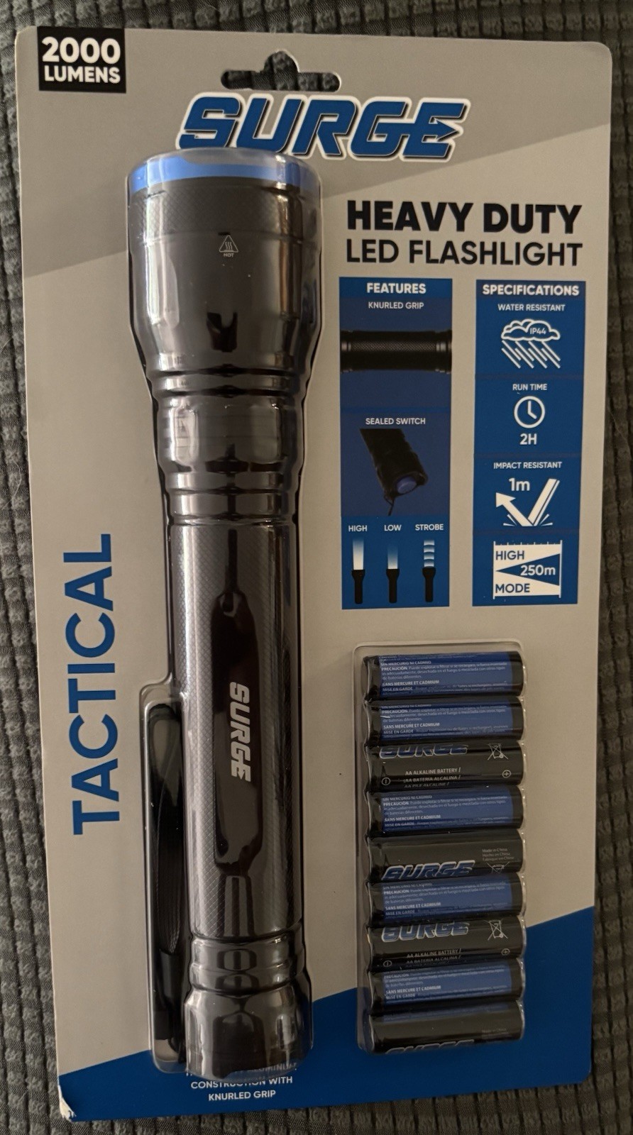 SURGE 2000 Lumen LED Flashlight IP44 Water/Impact Resistant Strobe 9AA gallery