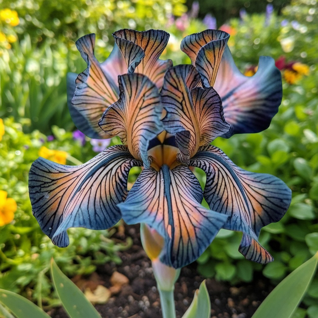 50 Rare Patterned Iris Seeds – Deep Blue & Peach Veined Blooms gallery