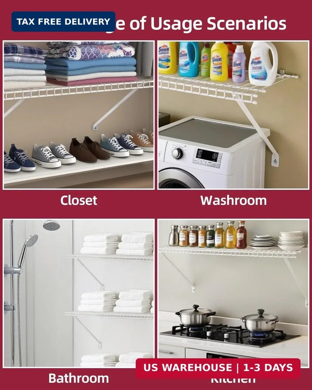 12inch Wire Shelf Brackets for Standard Shelves- 25kg Max Load Rust-Proof Metal gallery