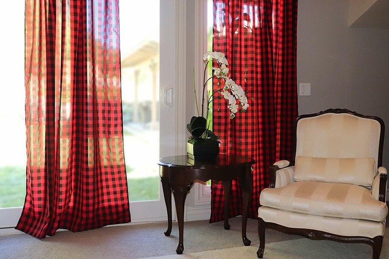 Gingham/Checkered Polyester Curtain Window Treatment/Decor Panel-Black and Red gallery