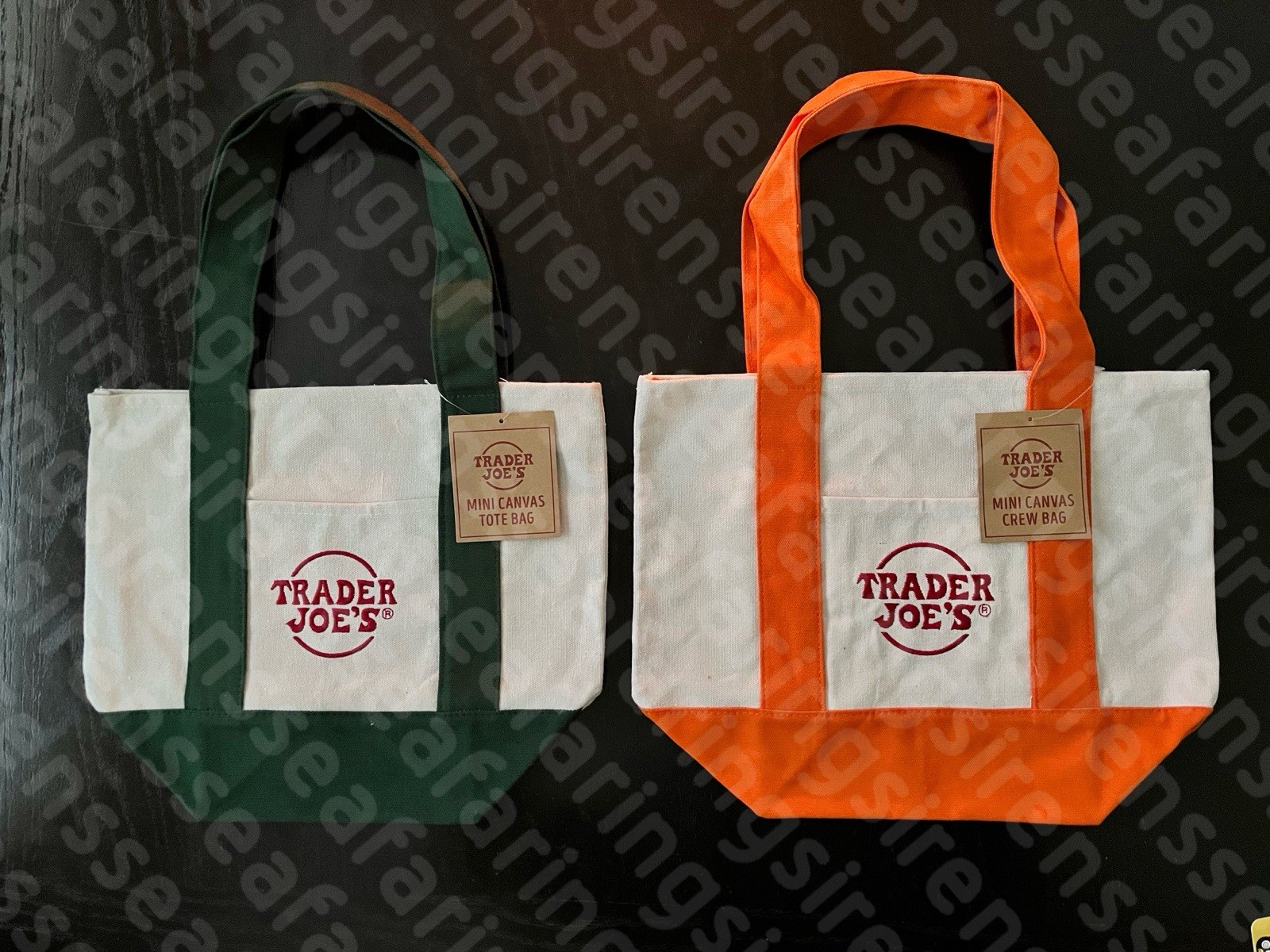 Trader Joe’s Mini Canvas Tote Bags - Set of 2 - Green w/ Orange Crew Bag - NWT! gallery
