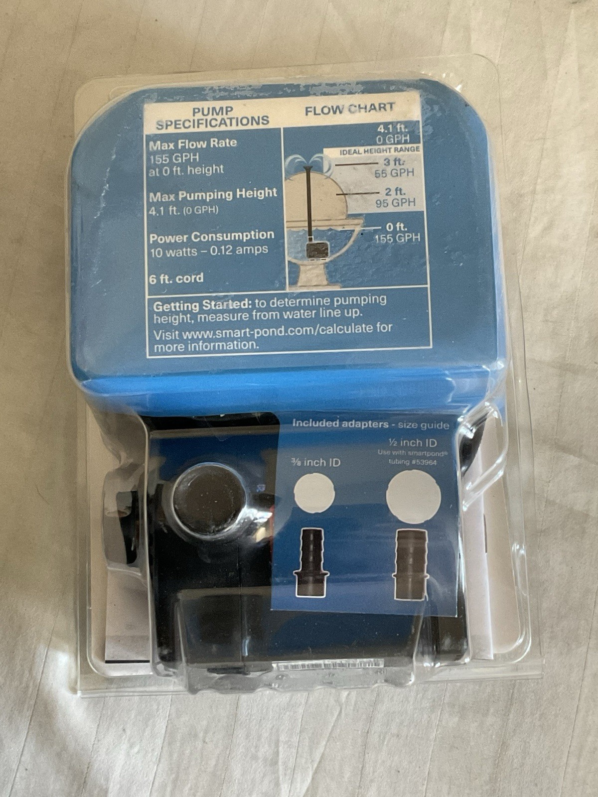SMARTPOND FOUNTAIN PUMP 84576 155GPH - TUBING 3/8" TO 1/2" - NEW gallery