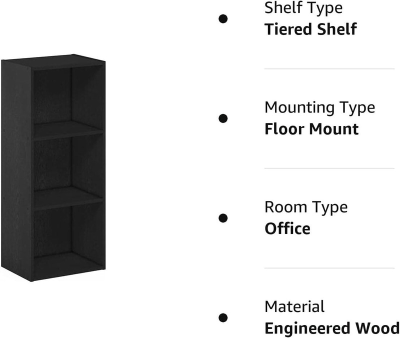 Small Cube Bookshelf Bookcase Shelf 3 Tier Book Storage Black Wood Contemporary gallery