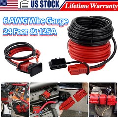 24FT Quick Disconnect Winch Power Cable, 6 AWG 6 Gauge Wiring For Winch Trailer