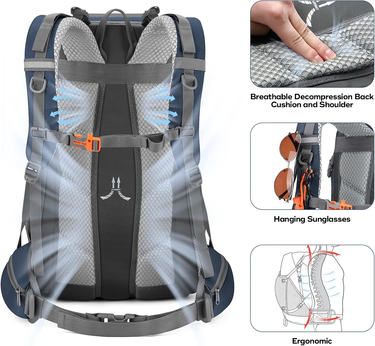 Mountaineering Backpack, 40L Waterproof with Rain Cover, Blue 4