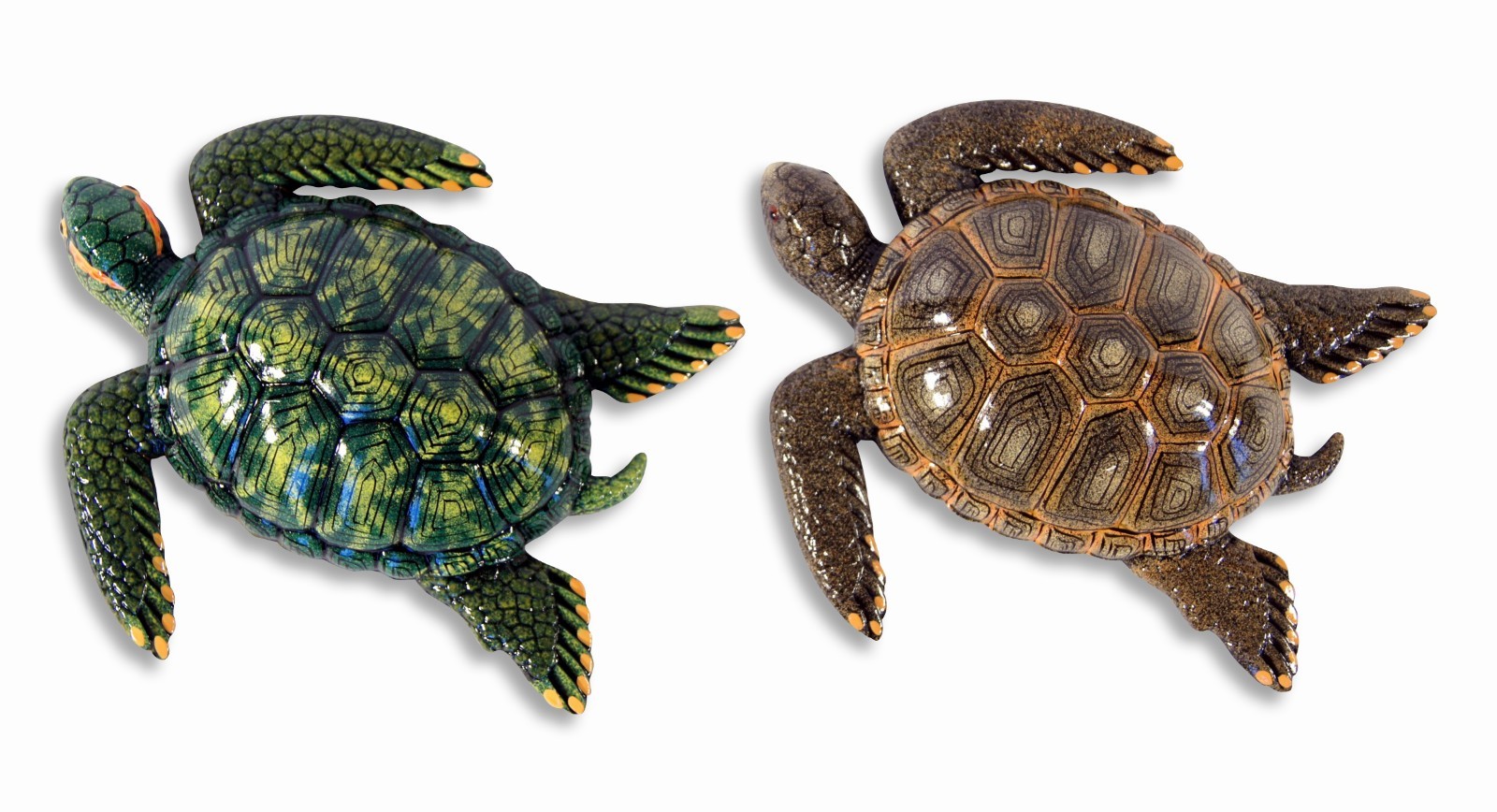 Hand Painted 6" Sea Turtle Wall Mount Decor Sculpture Green Brown (Set Of 2) 17S gallery