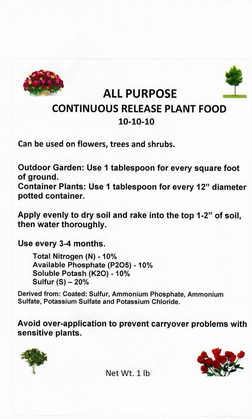 Fertilizer Continuous Release 10-10-10 Plant Food 1 lb Flower Vegetable Shrub gallery