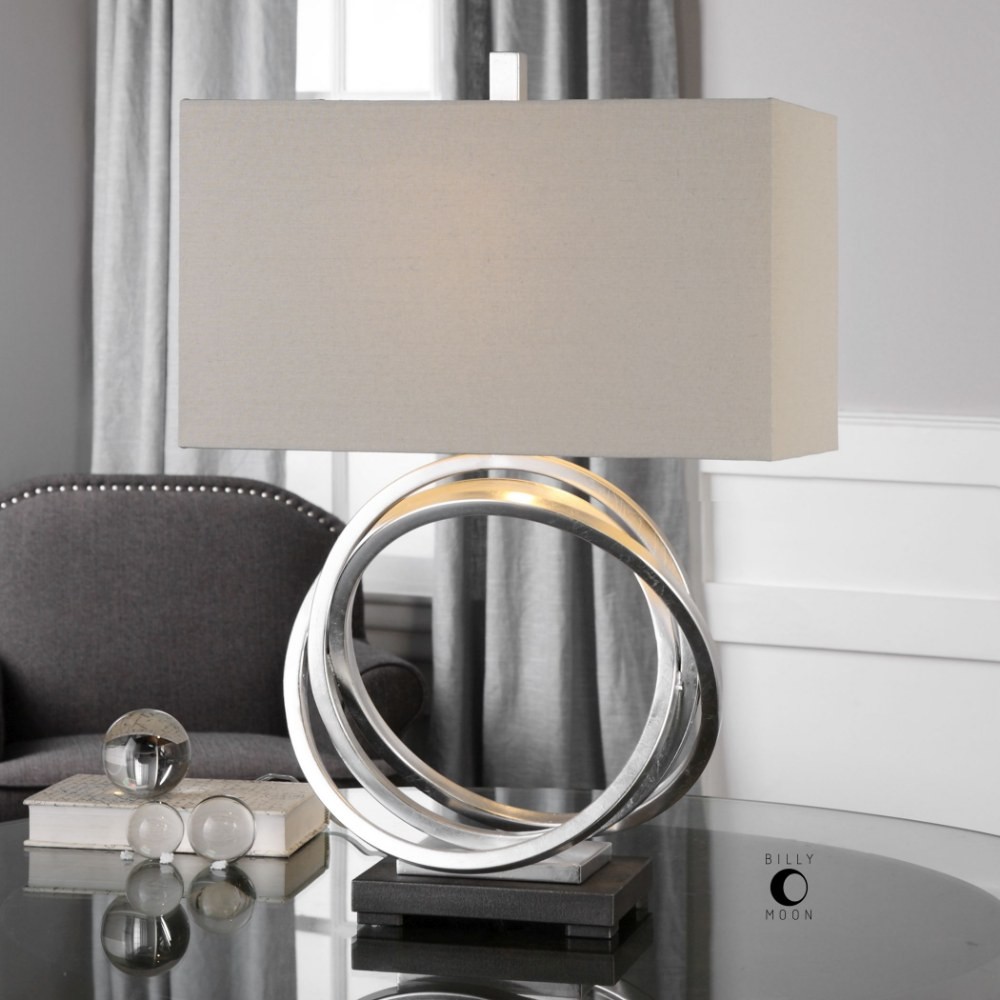 1 Light Contemporary Table Lamp with Metallic Silver Iron Rings and Retangle gallery
