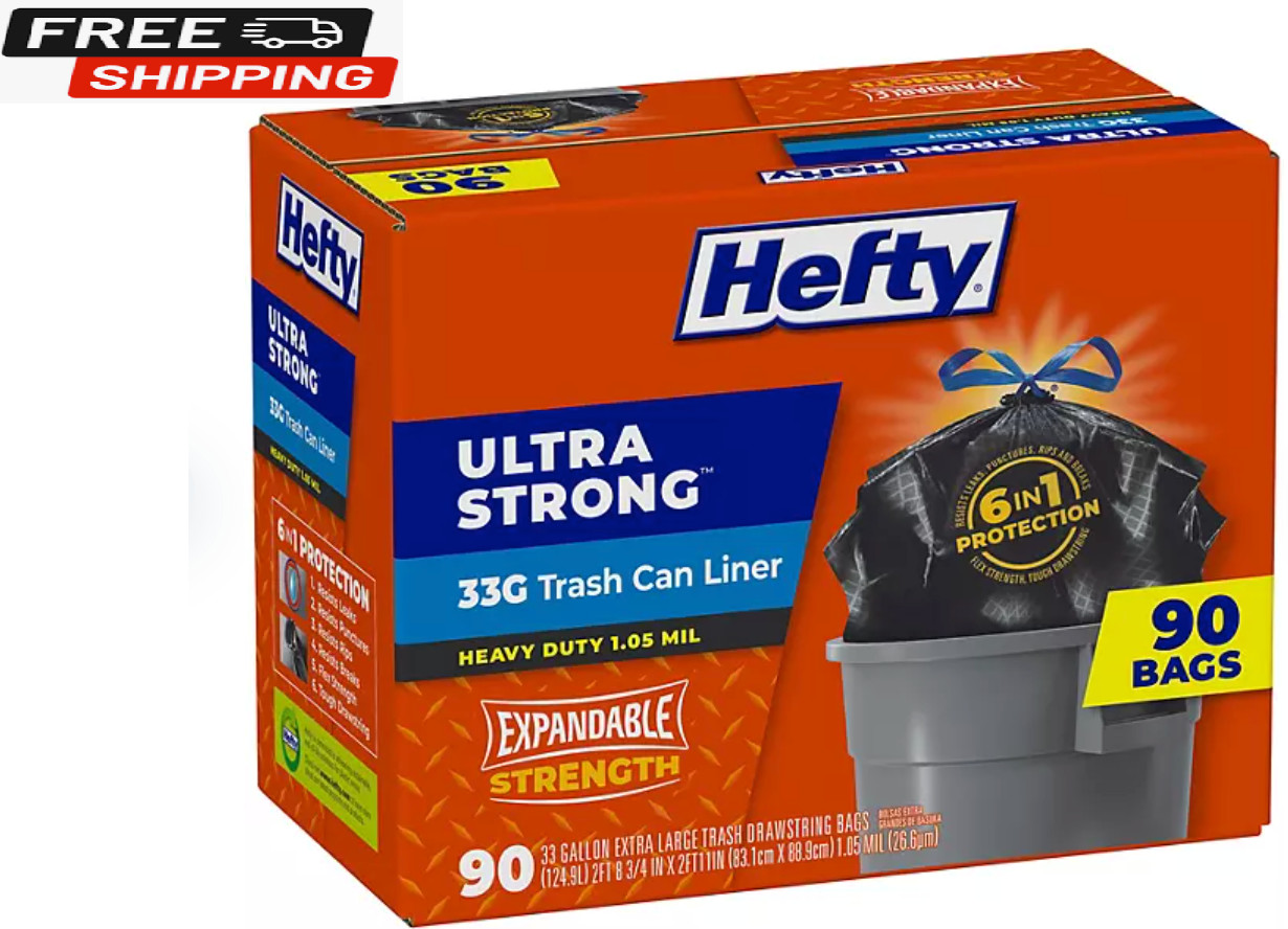 Hefty Ultra Strong Drawstring Trash Bags, Unscented (33 gal., 90 ct.) gallery