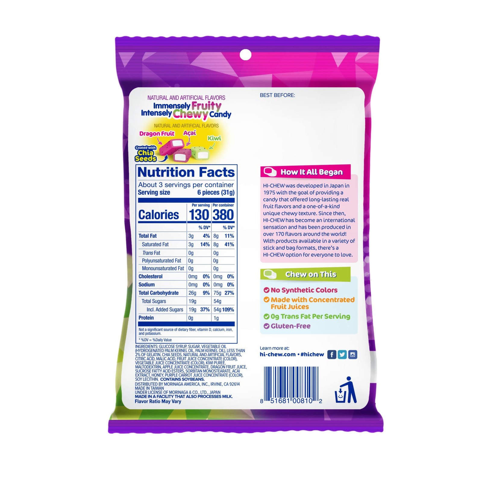 HI CHEW Assorted Fruit Candy 6 Bags Grape Strawberry Kiwi Mango Watermelon gallery