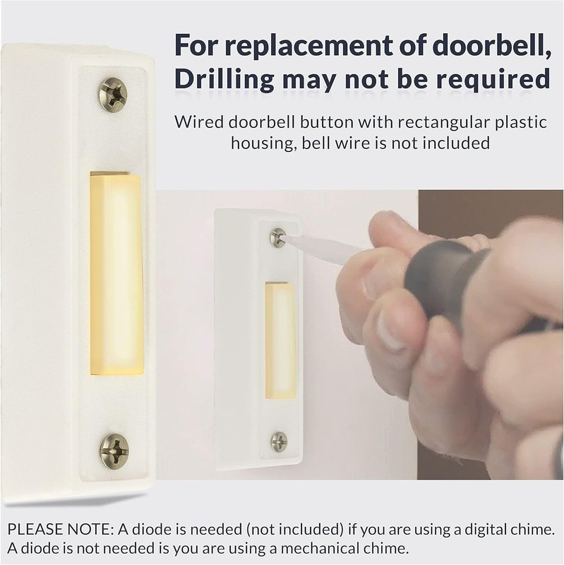 Durable Rectangular Lighted Doorbell Button - Easy Wall Mount Solution in White gallery