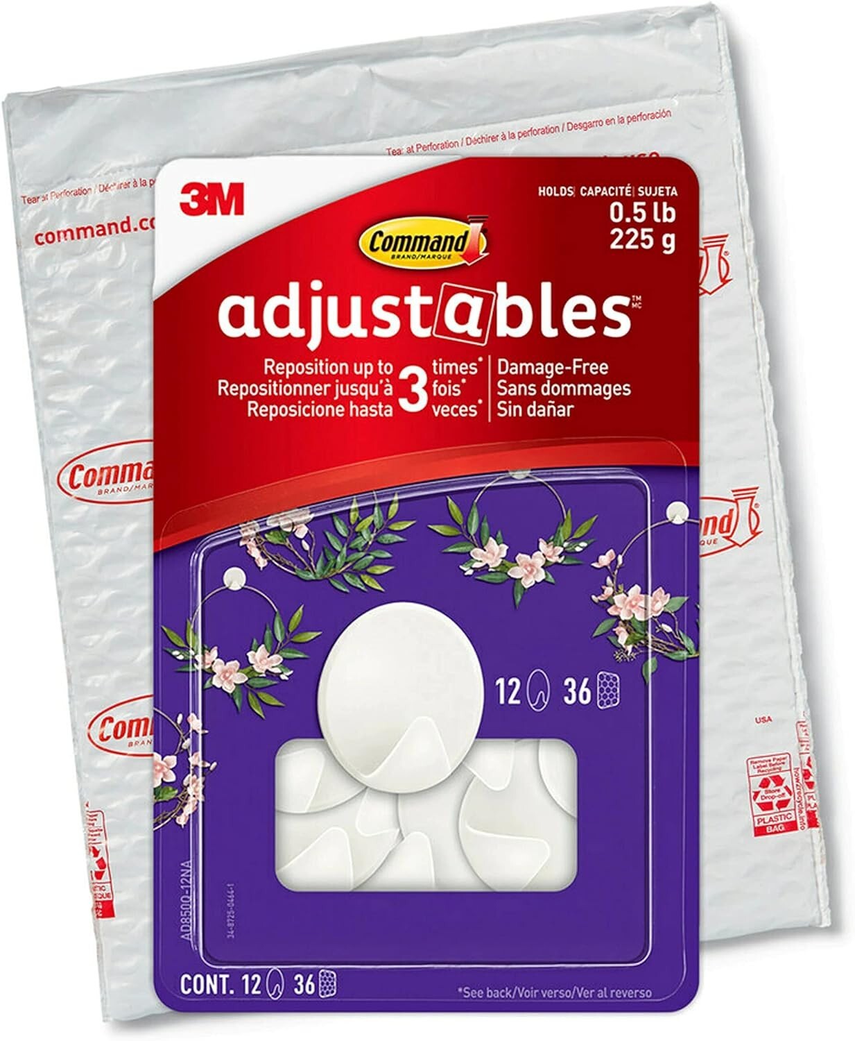 1 Pack 3M Command Adjustables 12 Repositionable Hooks & 36 Adhesive Strips gallery