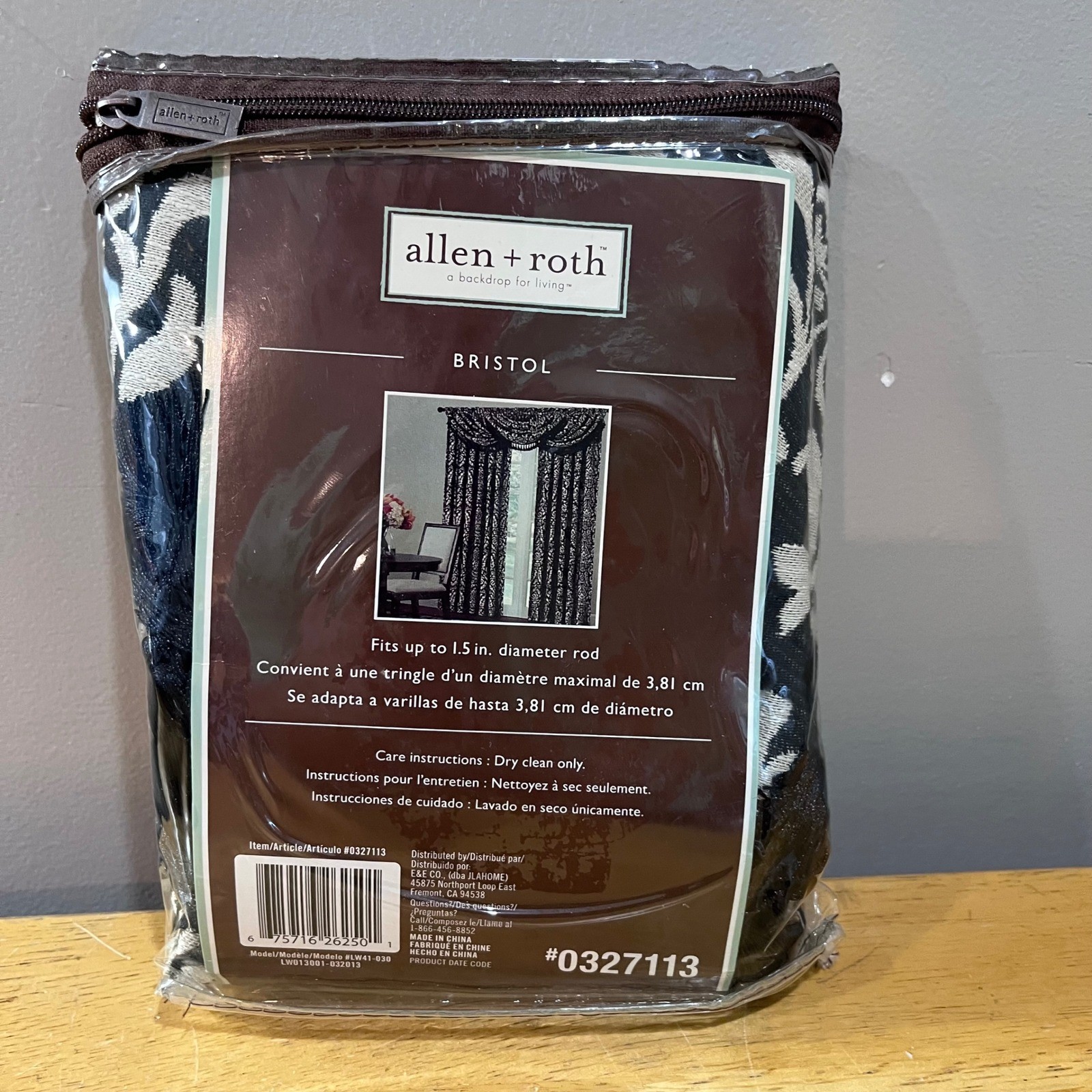 Allen + Roth Bristol Jacquard Damask Rod Pocket Valance Black White 36x20 NEW gallery