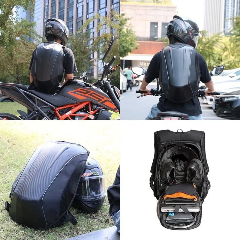 Motorcycle Backpack Hard Shell Carbon Fiber Pattern Waterproof Back Pack Saddleb gallery