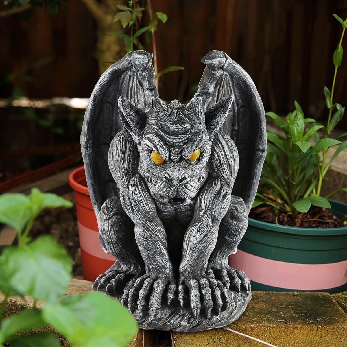 Solar Gargoyle Statue Outdoor Garden Decor Gothic Winged Guardian Sculpture gallery