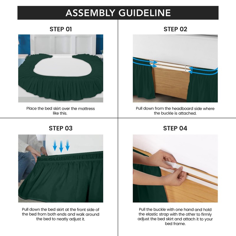 Queen Bed Skirt - Microfiber Ruffle with Adjustable Elastic - Emerald gallery
