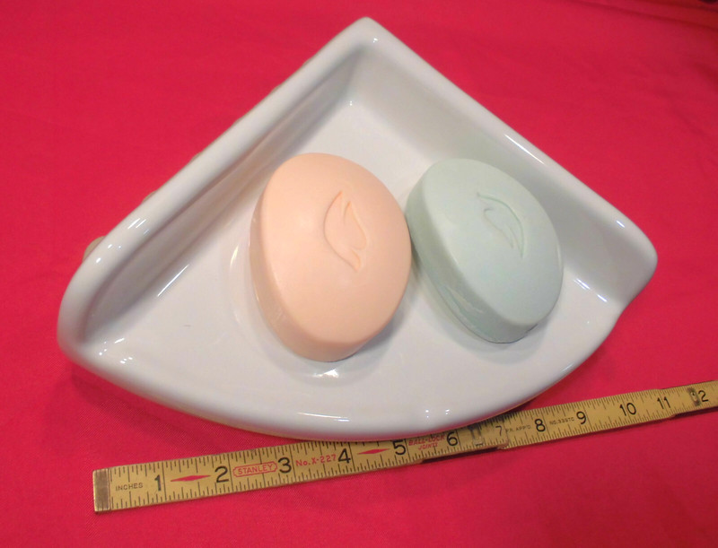 *Glossy White* Ceramic Large 7-1/2" Corner Soap Dish-Shelf-Tray, NEW MINT gallery
