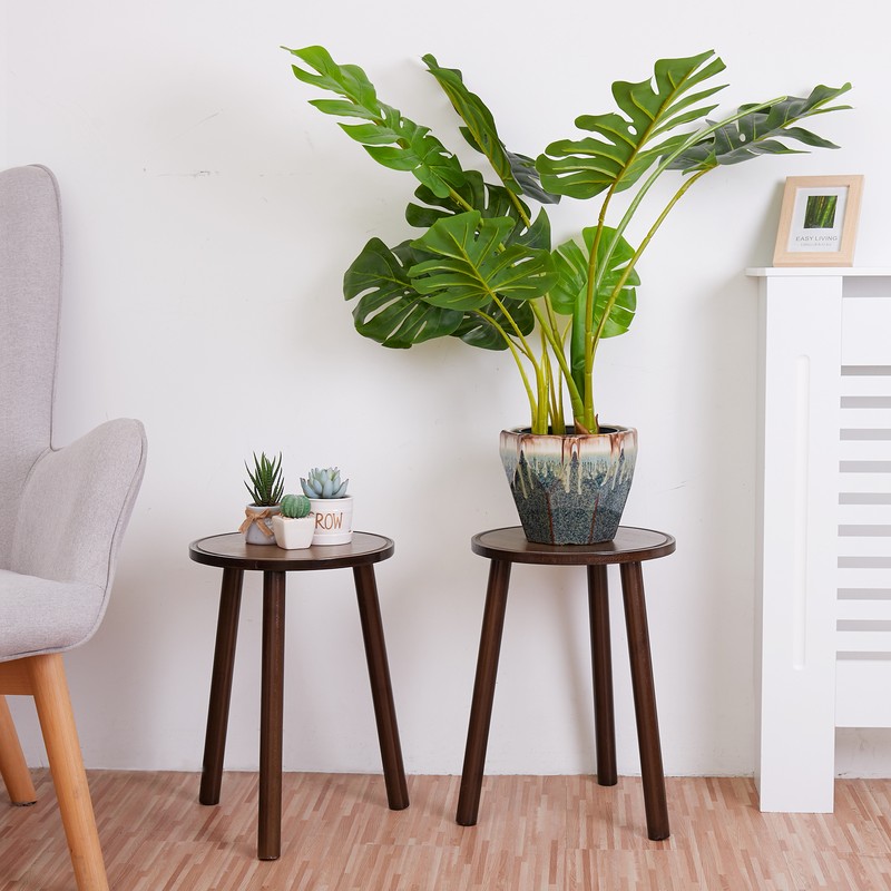 2x Rustic Side Table Round Wood Plant Stand 42cm Tall 3-Leg Stool Furniture Home gallery