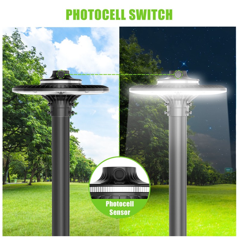 Led Post Top Light with Photocell 200W 28,000LM Outdoor Circular Area Pole Light gallery