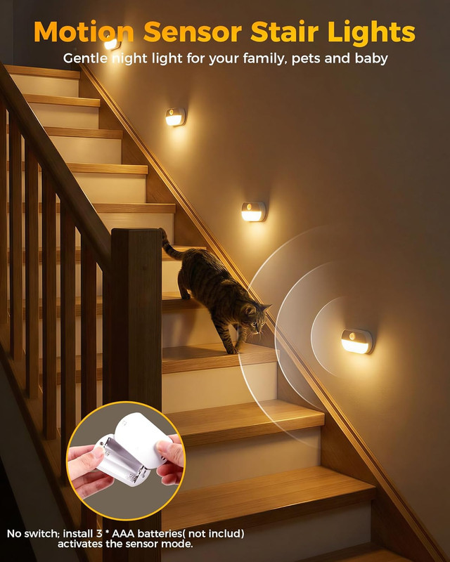 8 Pack Battery Motion Sensor Stair Lights, Indoor Hallway Light, Wireless Step gallery