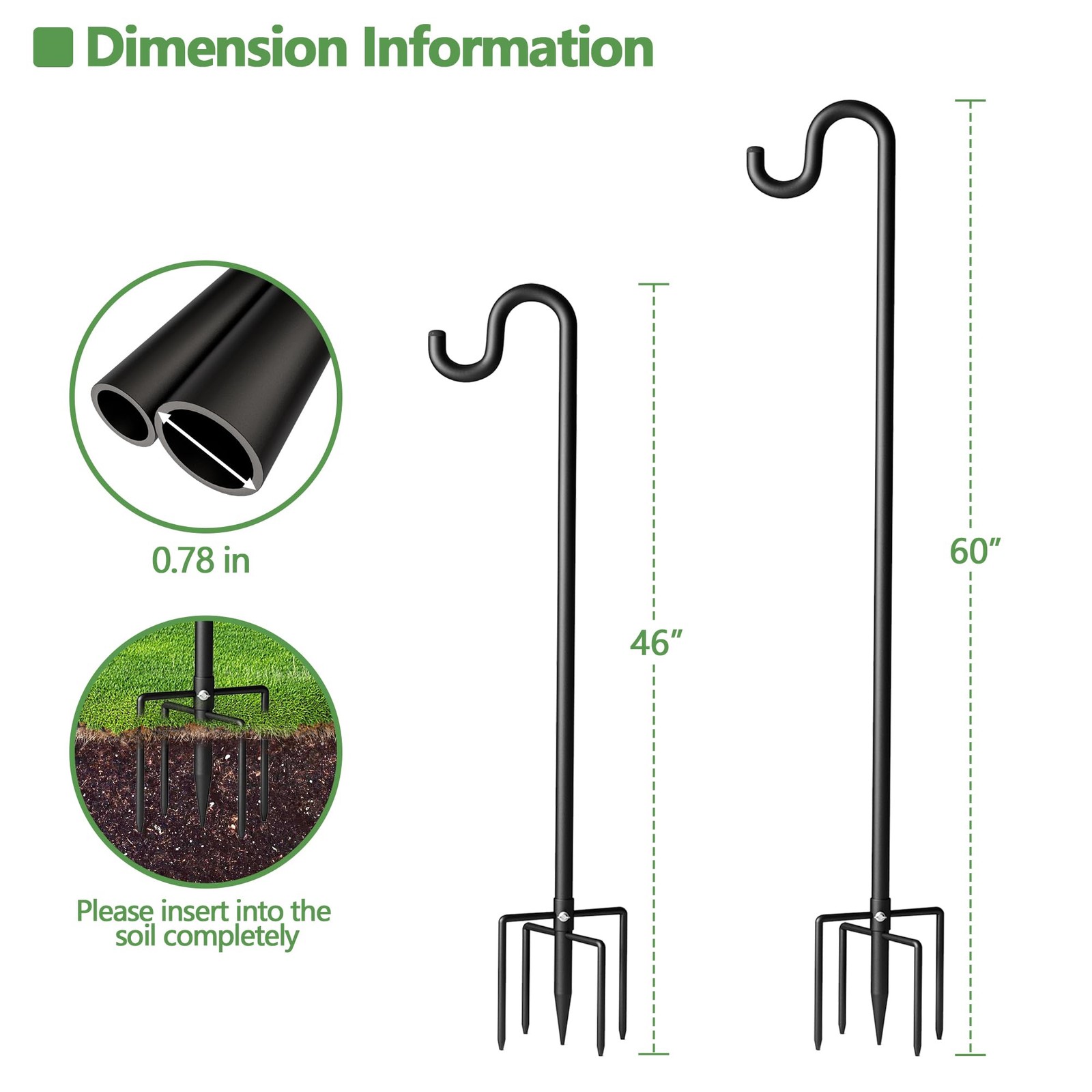 60" Shepherds Hooks for Outdoor, Extra Thick Bird Feeder Pole with 5 Prong Base, gallery
