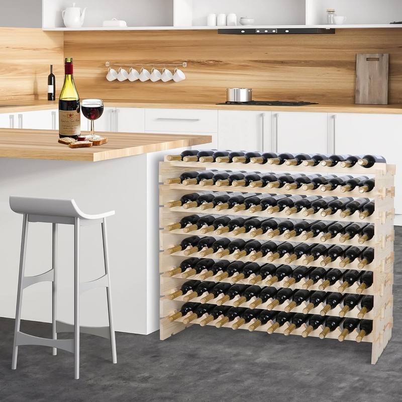 ZENY 96 Bottles Holder Wine Rack Stackable Storage - Pinewood gallery