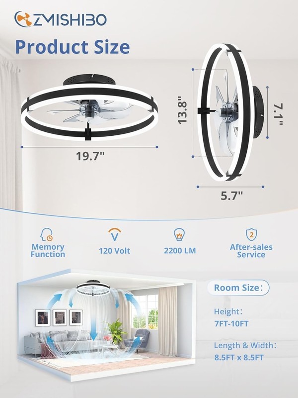 Flush Mount Ceiling Fan Light – Remote & App Controlled with 3000-6000K Lighting gallery