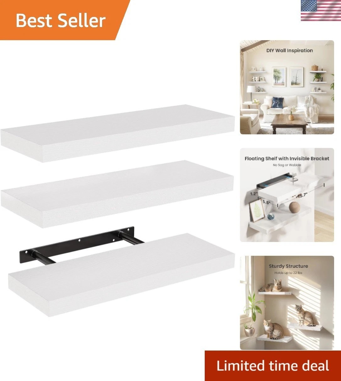 Versatile Floating Shelves Set of 3 for Home Decor – Invisible Brackets Included gallery