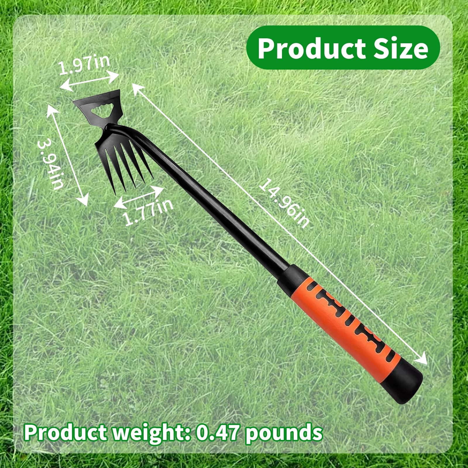 Weed Puller Tool - Uprooting Weeding with Long Handle, 5 Teeth Orange gallery