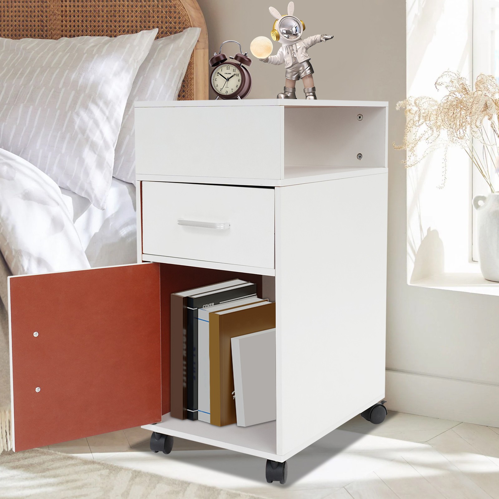 2-Drawers Wooden Filing Cabinet Bedside Table Storage W/wheels,Density Board gallery