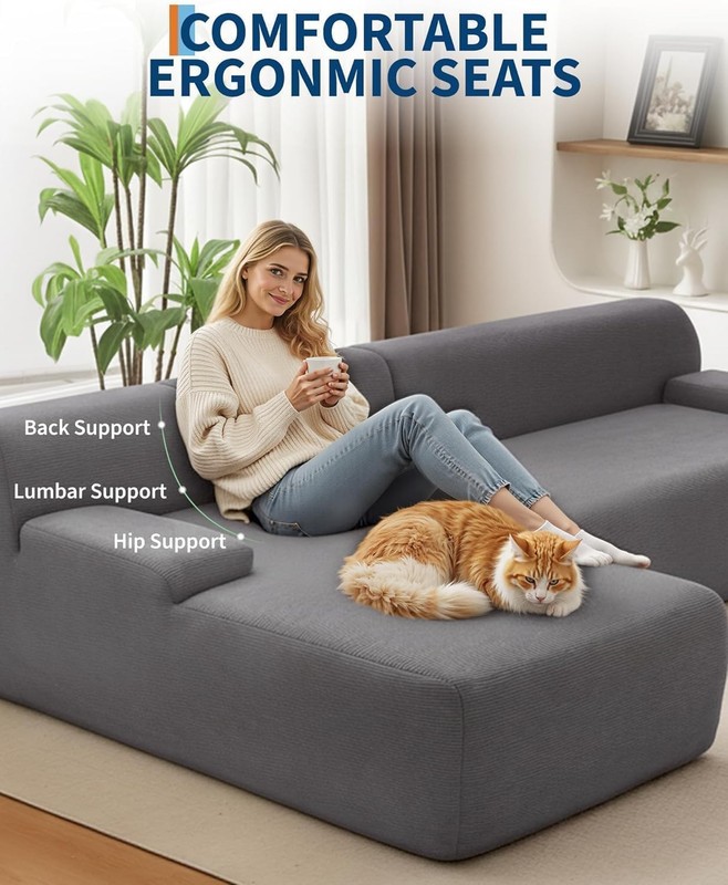 108" Modular Cloud Couch Sectional with Left Chaise, L-Shaped Boneless Sofa gallery
