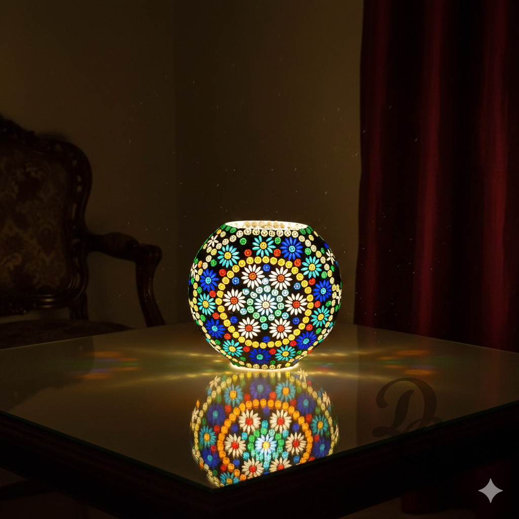 Turkish Mosaic Table Lamp Multicolor Glass Handmade Boho Night Light Decor gallery