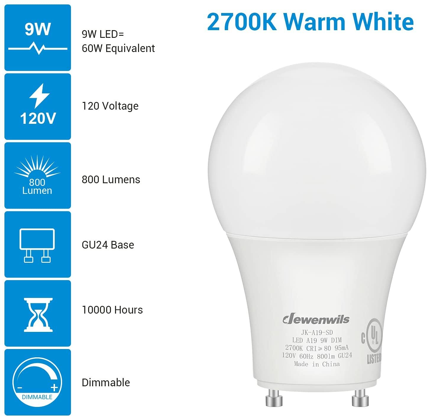 DEWENWILS 2Prong Light Bulbs Dimmable GU24 LED Light Bulb 2700K Warm White 4Pack gallery