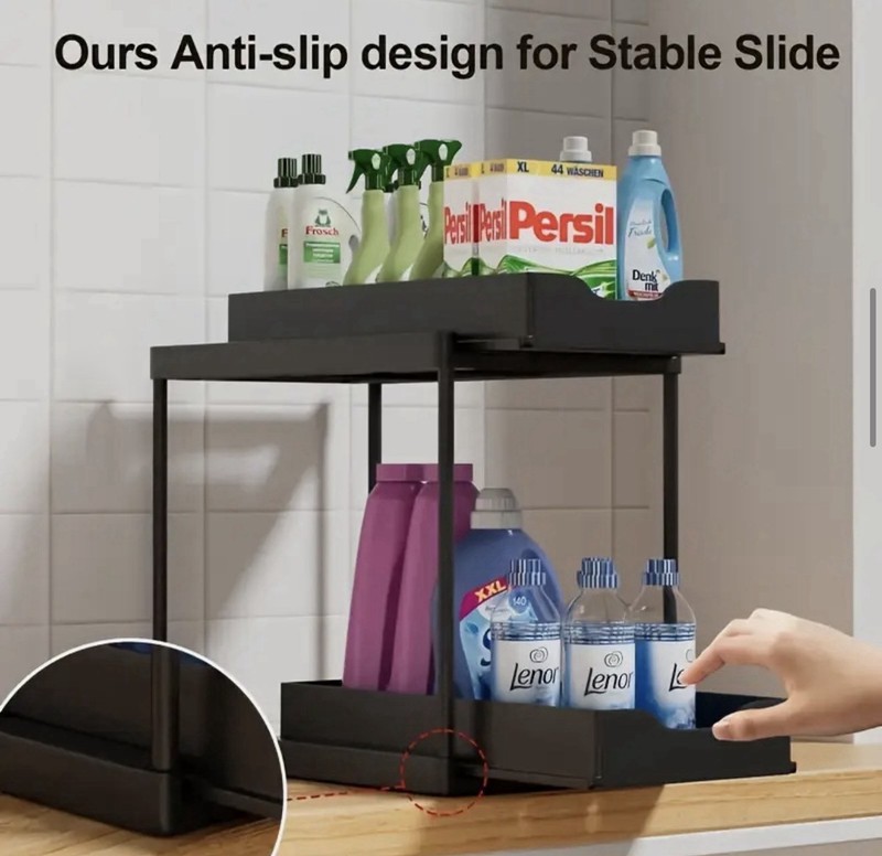 Double-layer Pull-out Black Metal and Plastic Storage Box Set, Anti-Slip Design gallery