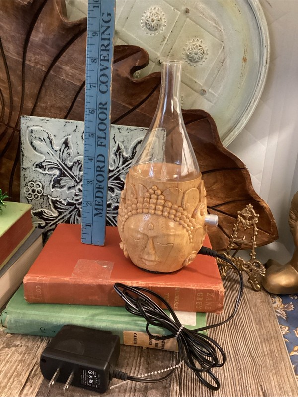 Hand Carved In Bali Buddha Head Diffuser Missing Top Part Turns On Colorful gallery