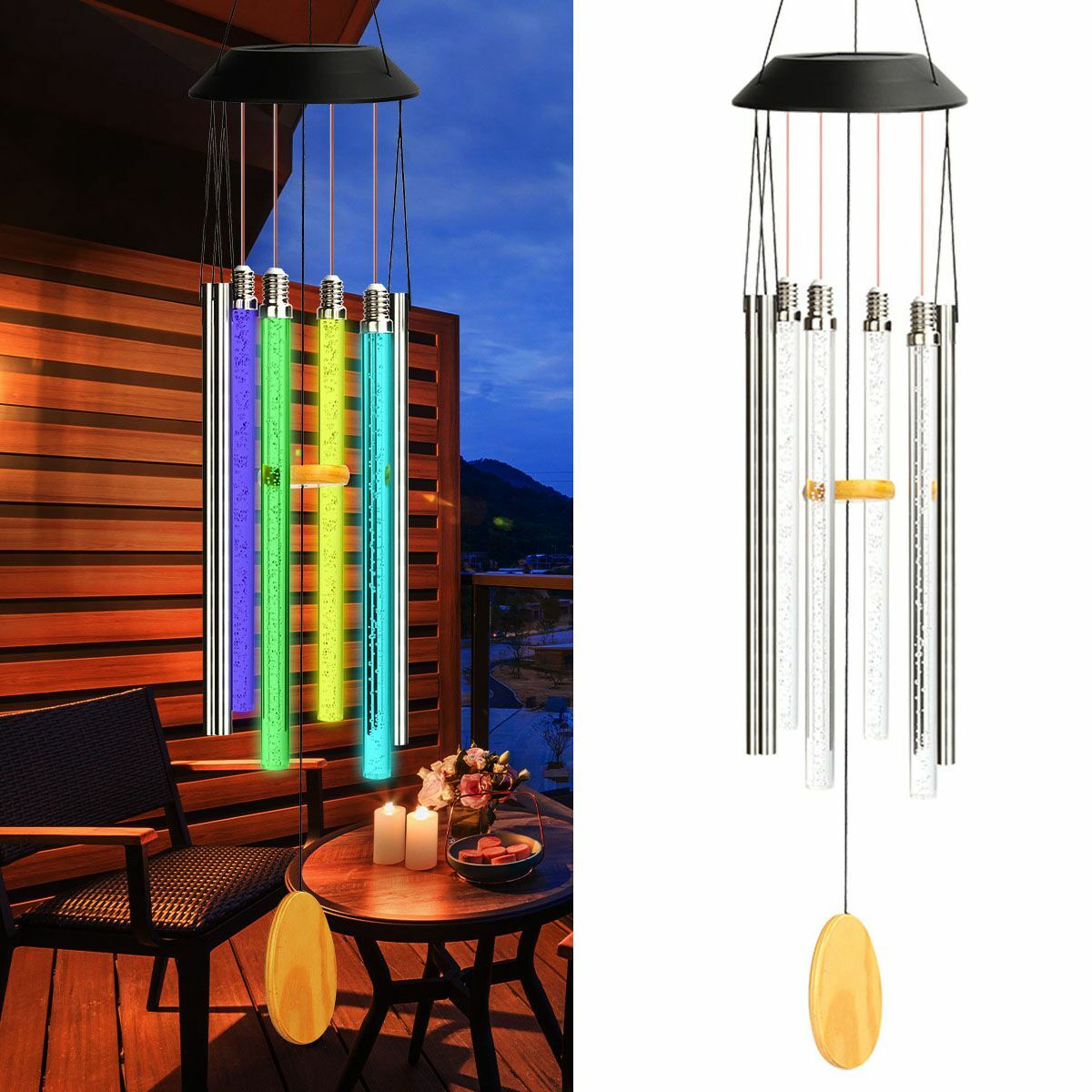 Solar Wind Chimes Color Changing LED Lights Large Deep Tone Resonant Bell Tubes gallery