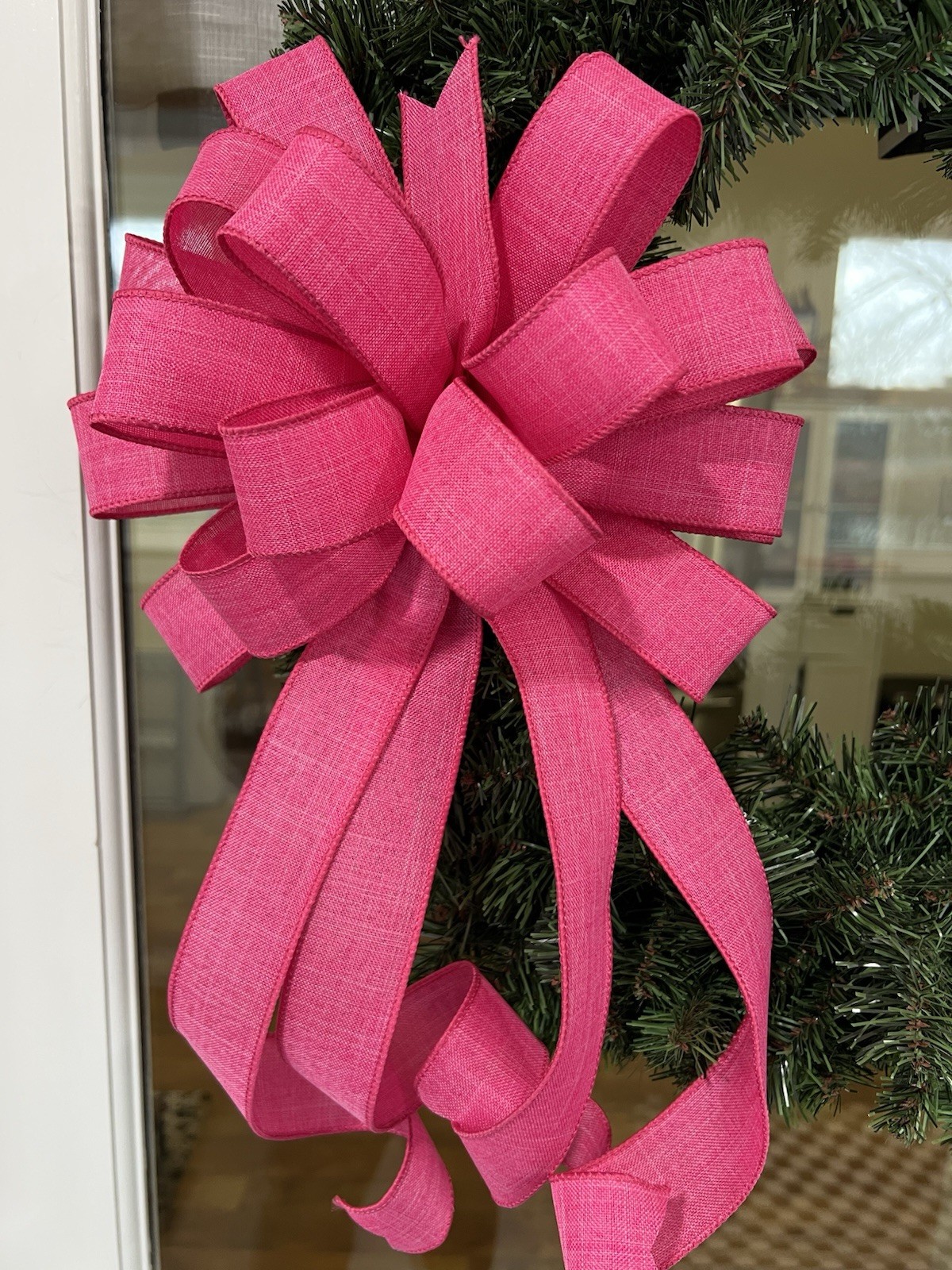 Handmade Hot Pink Linen Spring Easter Summer All Year Wreath Bow gallery