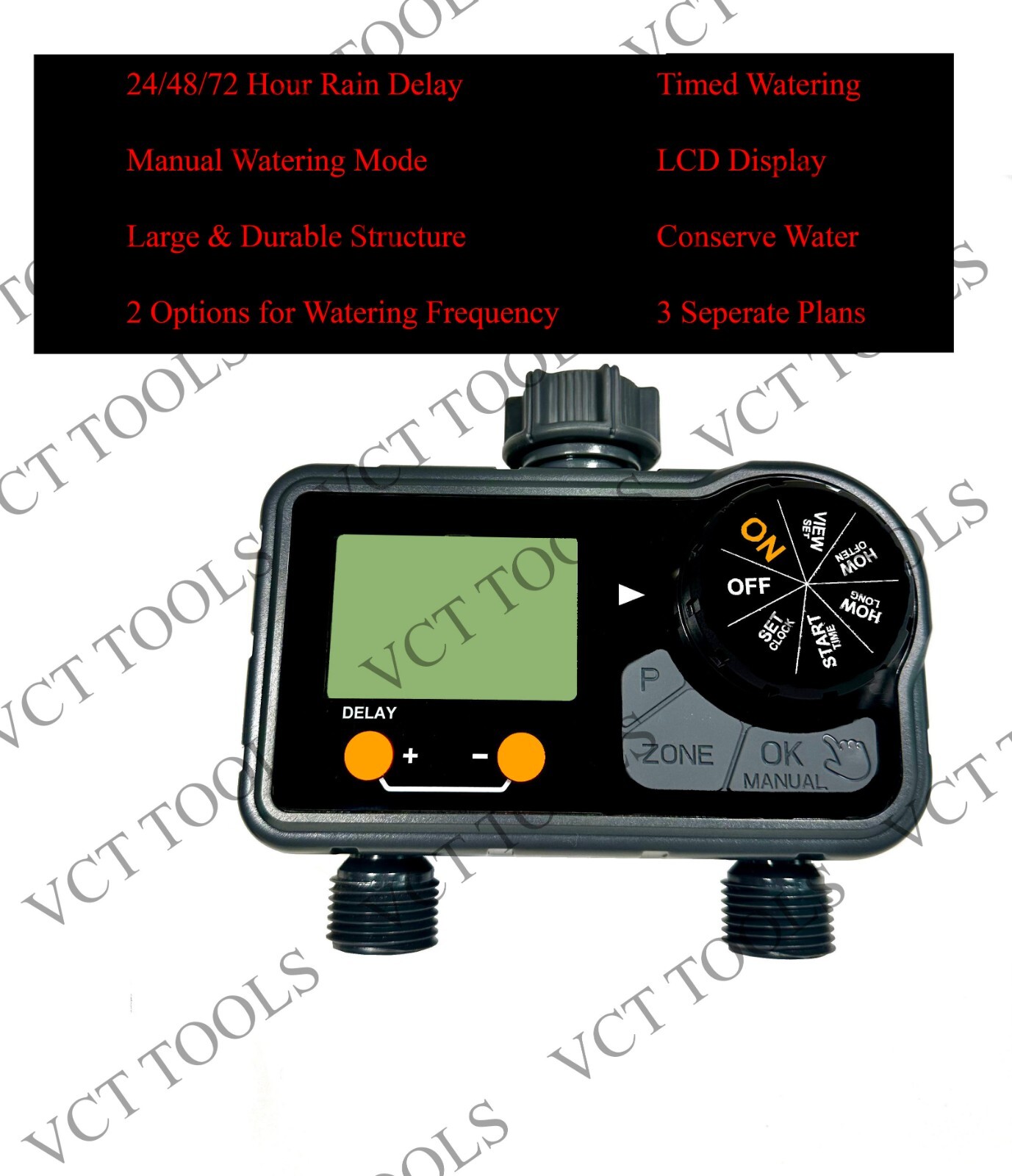 VCT Sprinkler Timer 2 Zone Outdoor Garden Water Hose Timer Big Screen gallery