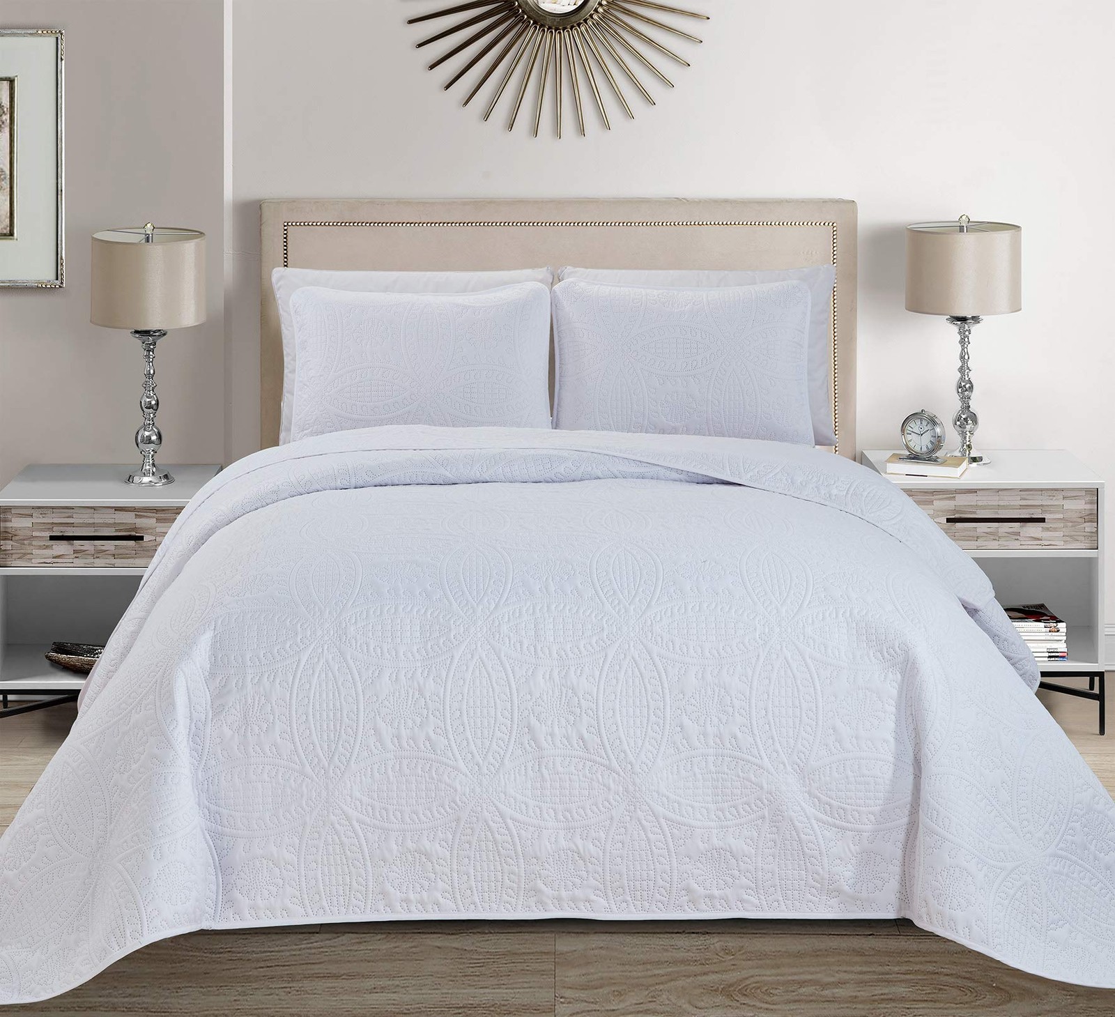 Fancy Collection Embossed Coverlet Bedspread Over King/California King, White gallery