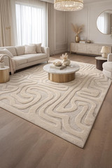 Handmade Ivory Cream Hand Tufted Wool Rug | High Low Pile for home decor