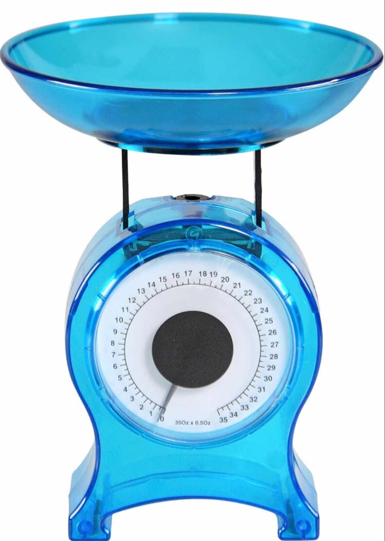 SMALL BLUE MECHANICAL SCALE FOR WEIGHING FOOD PORTIONS UP TO 35 OZ US SELLER gallery