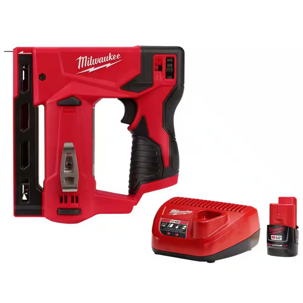 M12 12-Volt Lithium-Ion Cordless 3/8 In. Crown Stapler with Compact Battery Pack gallery