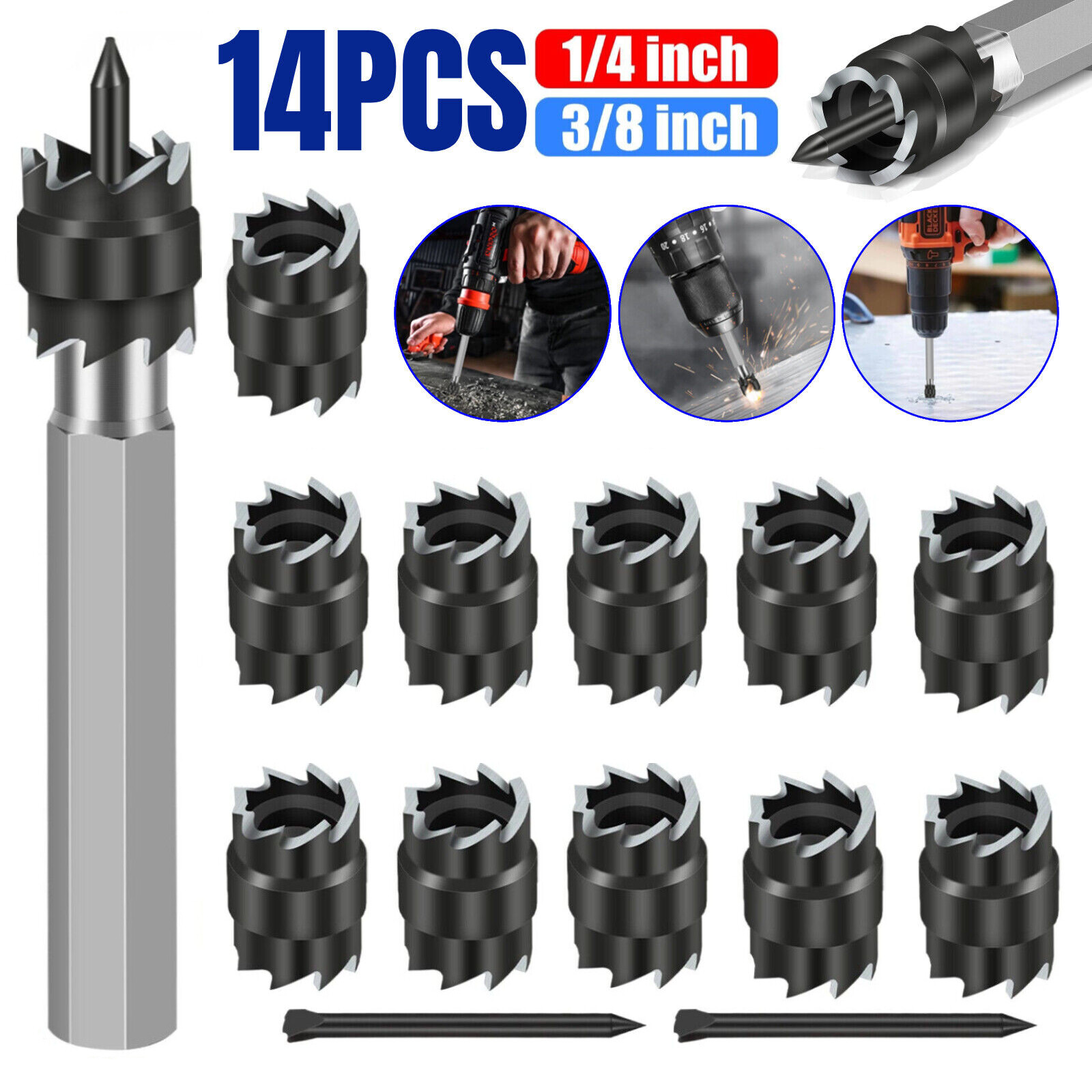 14Pcs 3/8" Double Sided Spot Weld Cutter Remover Drill Bit Welder Cut Rotary Kit gallery