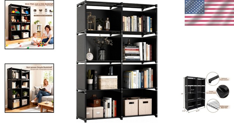 Versatile 5-Tier Cube Storage Organizer - Modern Black Bookshelf for Any Room gallery