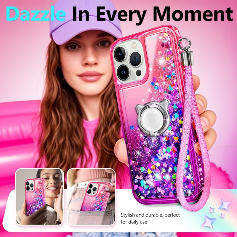 For iPhone 12/Mini/11/Pro Max Case Bling Liquid Glitter Cover + Tempered Glass gallery