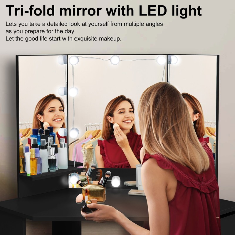 Makeup Vanity Desk with Lighted Mirror Table Set w/5 Drawers&Shelves Bedroom S++ gallery