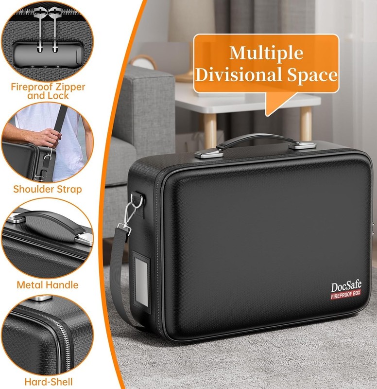 Fireproof Document Box with Lock - Water-Resistant Organizer for Secure Storage gallery