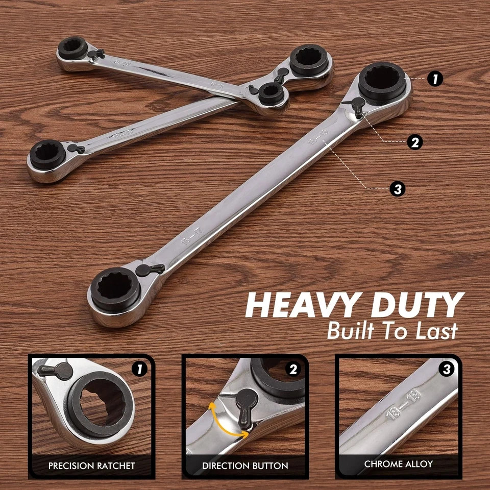 4 IN 1 Ratcheting Wrench Set, Reversible Ratchet Double Tool Box Metric 8-19mm gallery